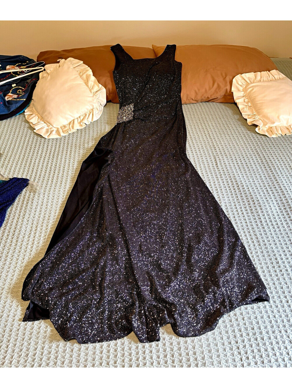 David's Bridal Black Glitter Knit Formal Gown - Size 4